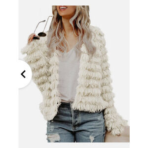 CLICHE FAUX FUR WOOL CARDIGAN JACKET SZ L
